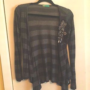 Black & Gray Striped Cardigan w/ Embellishment